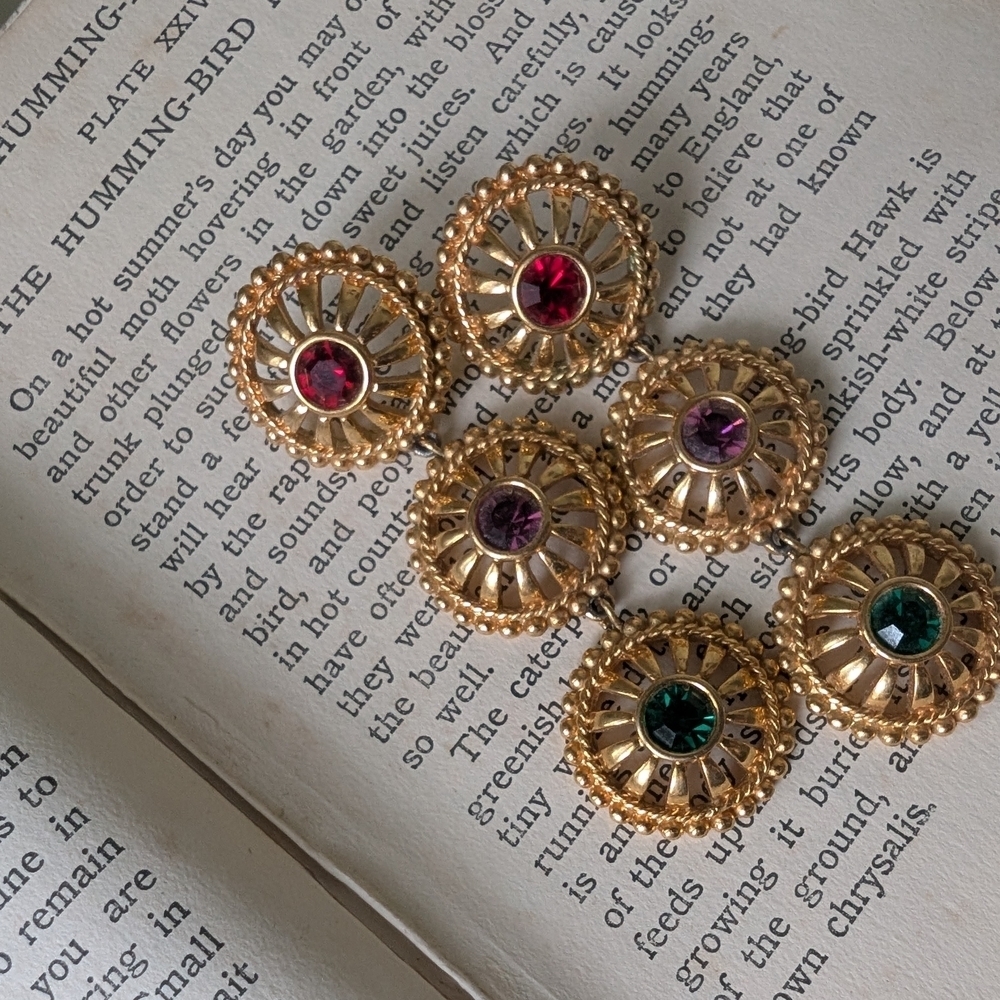 Vintage Swarovski Gold and Gemstone Earrings - Picture 2 of 10